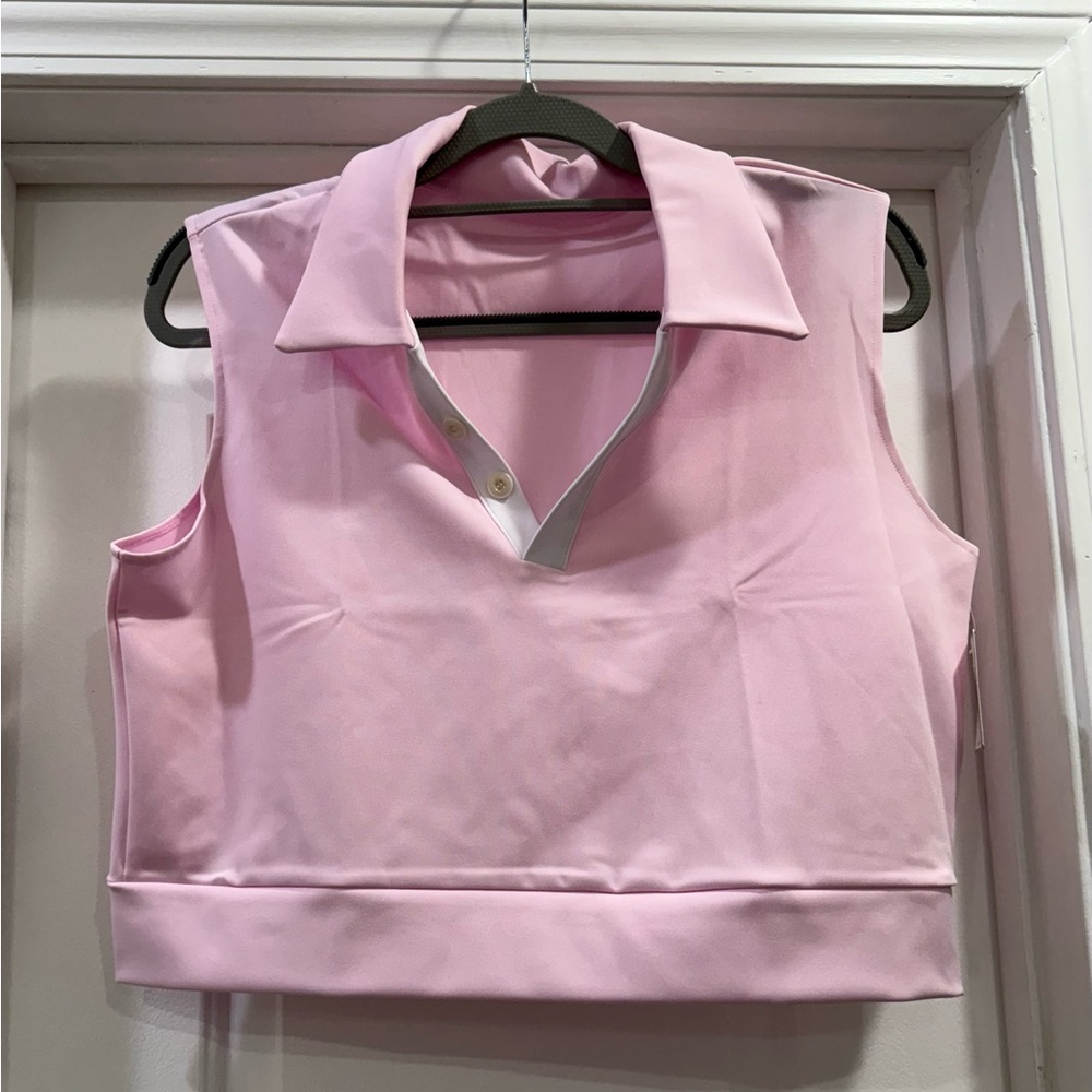Laundry By Shelli Segal Pink Sleeveless Polo Crop Top Size Large